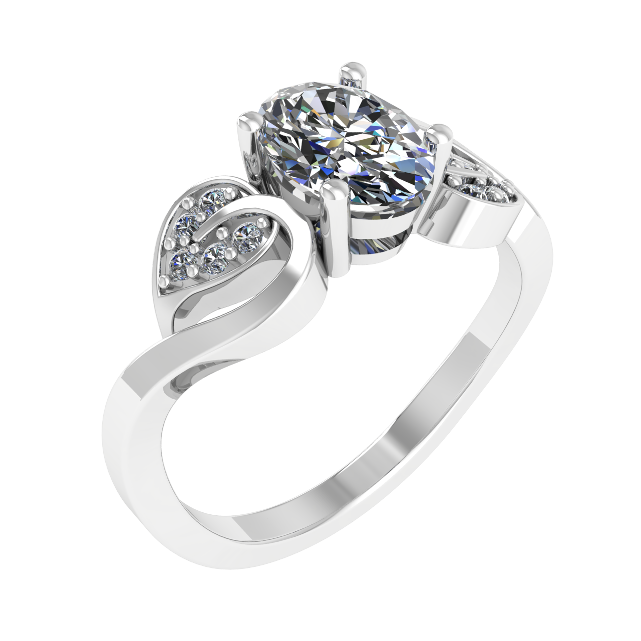 FLORAL ACCENTED  7.20mm x 5.20mm OVAL ENGAGEMENT RING